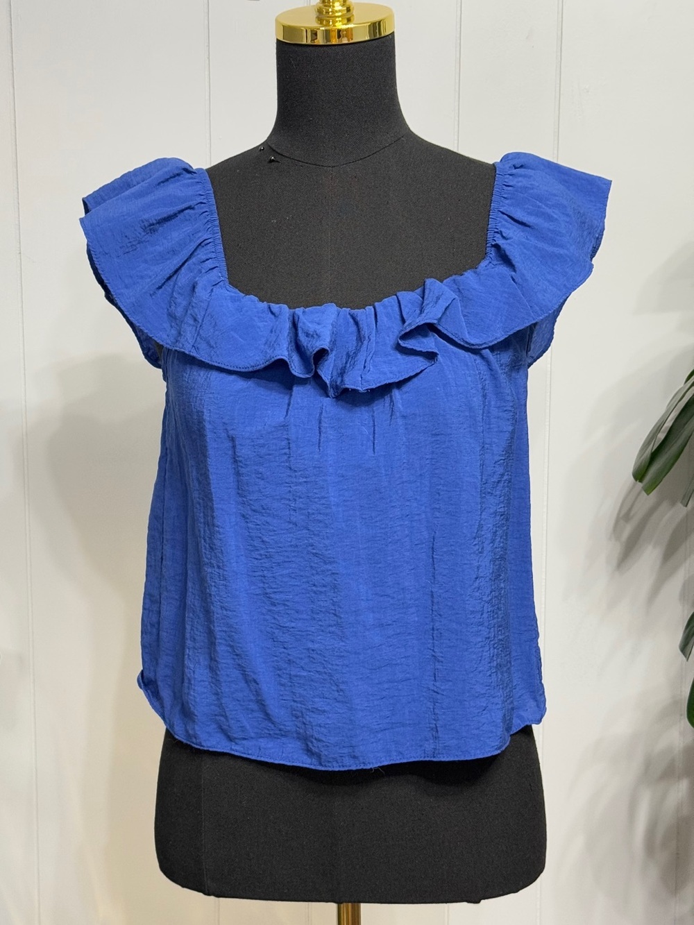 #17) Blue Ruffle Neck Women's Top - Picture 1 of 5
